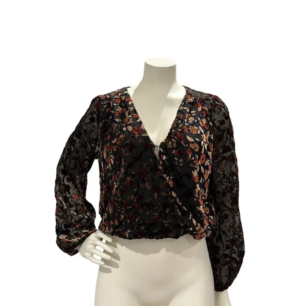 ASTR the Label Top Womens Sz XS Velvet Burnout Boho Whimsigoth Surplice Blouse - Picture 1 of 10
